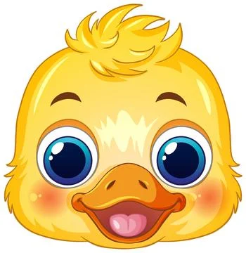 Cute Yellow Duckling Face Vector Illustration with Large Blue Eyes Stock Illustration