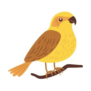 Cute Yellow Eagle Hawk Falcon Bird Animal Cartoon Character Perched on Tree.. Stock Illustration