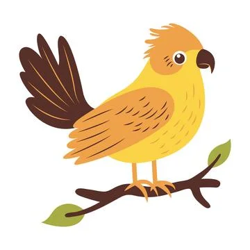 Cute Yellow Eagle Hawk Falcon Bird Animal Cartoon Character Perched on Tree.. Stock Illustration