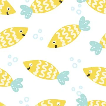 Cute yellow fish pattern for kids design style Stock Illustration