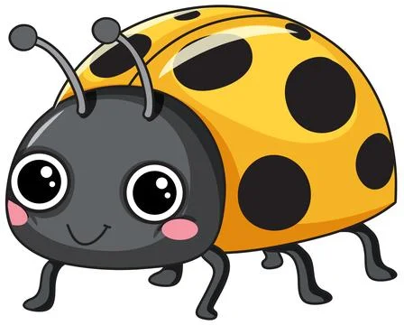 Cute Yellow Ladybug Vector Illustration with Large Eyes and Black Spots Stock Illustration