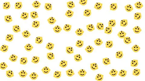 Cute yellow lemon emoji pattern with happy smiling faces on white backgroun.. Stock Illustration