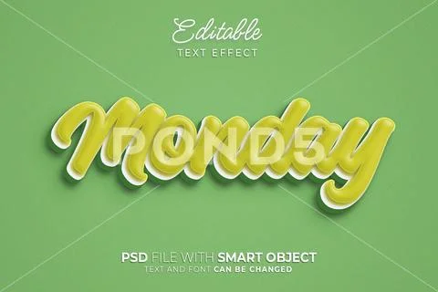 Cute yellow monday editable effect text PSD Template
