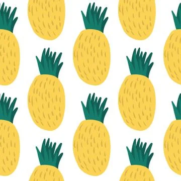 Cute yellow pineapple seamless pattern. Hand drawn summer colorful tropical t Stock Illustration