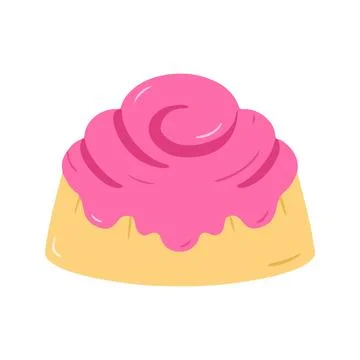 Cute Yellow Pudding or Dessert with Pink Cream Topping Illustration Stock Illustration