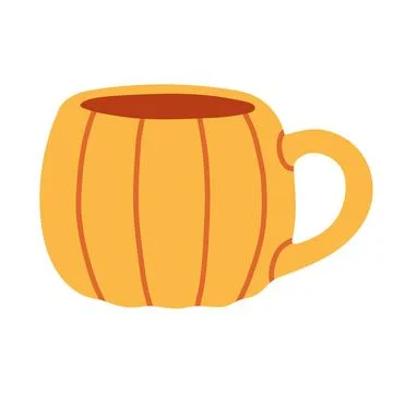 Cute yellow pumpkin-shaped ceramic mug vector isolated on white. Perfect for Stock Illustration