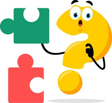 Cute Yellow Question Mark Cartoon Character With Puzzle Piece Illustrazione stock