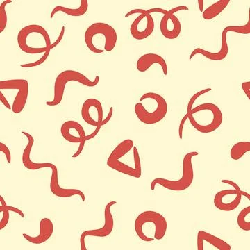 Cute yellow red line squiggle doodle seamless pattern, abstract vector Stockillustratie