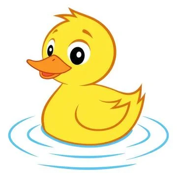 Cute yellow rubber duck floating in water with ripples Stock Illustration