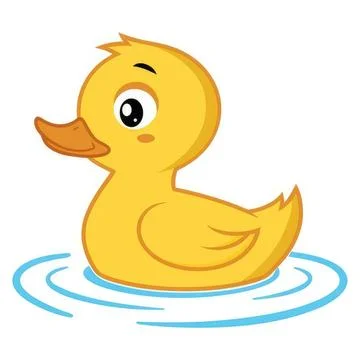 Cute yellow rubber duck floating on water in a cartoon style Stock Illustration