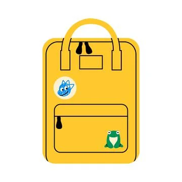 Cute yellow school backpack with frog sticker Stock Illustration