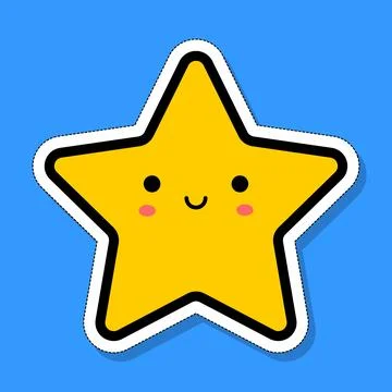 Cute yellow smiling star. Vector illustration. Sticker. Stock Illustration