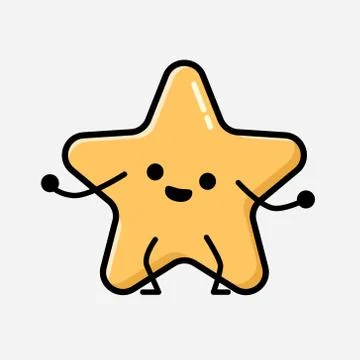 Cute Yellow Star Mascot Vector Character in Flat Design Style Stock Illustration