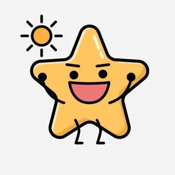 Cute Yellow Star Mascot Vector Character in Flat Design Style Stock Illustration