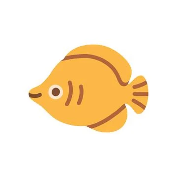 Cute yellow tropical fish vector illustration with smiling face. Cute ocean Stock Illustration