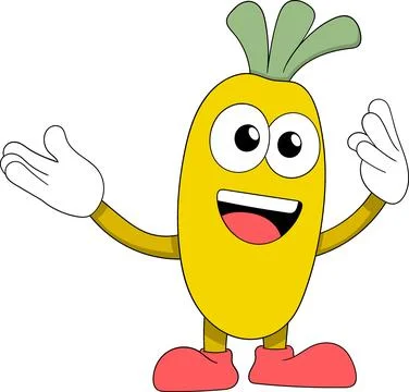 Cute Yellow Vegetable Character with Leaf Top and Happy Expression in Fun C.. Stock Illustration