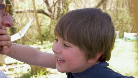 Cute young 4 year old boy playing with his father and laughing Stock Footage 80012521