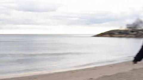 Cute young black boy running on beach Stock Footage 88939238