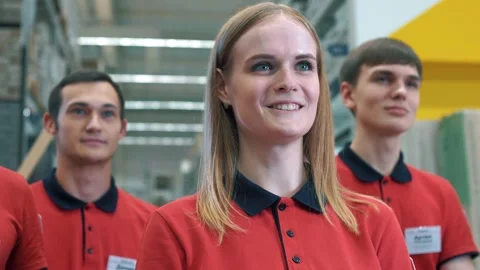 Cute young intern listens to manager during briefing, smiles sweetly Stock Footage 159806460