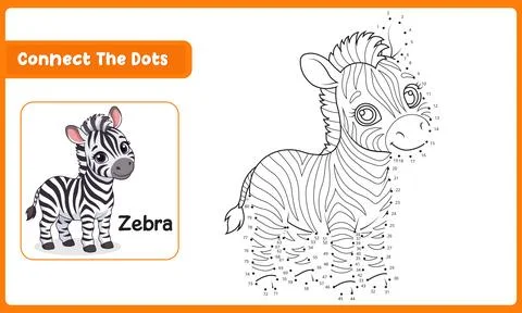 Cute Zebra Activity Page featuring Dot to Dot Number Game for Preschool Kids Stock Illustration