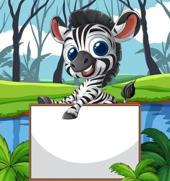 Cute Zebra with Blank Sign Stock Illustration