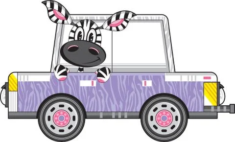 Cute Zebra in Car Stock Illustration