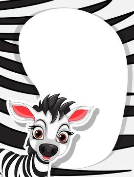 Cute Zebra Cartoon Character with Pattern Border Stock-Illustration