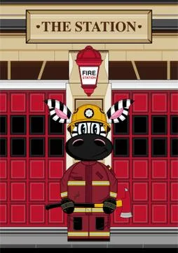 Cute Zebra Fireman - Firefighter at Fire Station Stock-Illustration