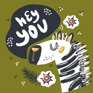 Cute zebra flat hand drawn illustration. African animal cartoon character wit Stock Illustration
