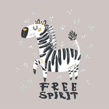 Cute zebra flat hand drawn illustration. African animal cartoon character wit Stock Illustration