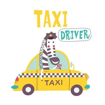 Cute zebra is going by taxi. Vector illustration on a white background.  스톡 일러스트