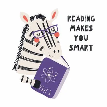 Cute zebra reading a book Stock Illustration