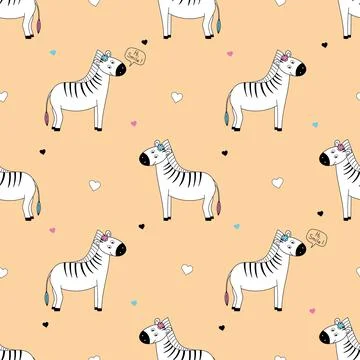 Cute zebra seamless pattern on an orange background. Vector illustration イラスト素材