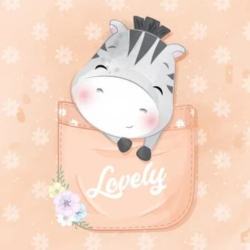 Cute zebra sitting inside the pocket illustration Stock Illustration