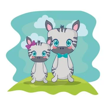 Cute zebras couple characters vector illustration Stock Illustration