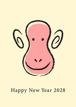 Cute Zodiac Monkey face card design Stock Illustration