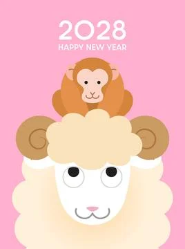 Cute zodiac monkey with the former year zodiac sheep Stock-Illustration