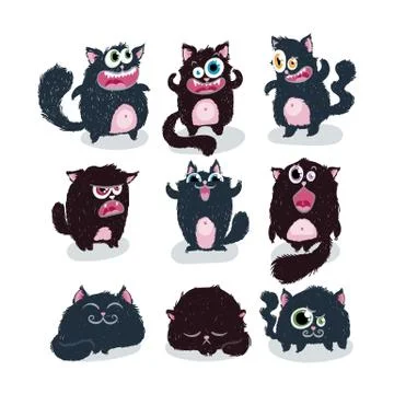 Cutest doodle monster cats. Vector elements collection Illustrazione stock
