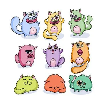 Cutest doodle monster cats. Vector elements collection Illustrazione stock