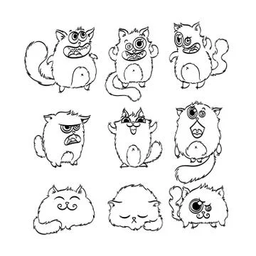 Cutest doodle monster cats. Vector elements collection Illustrazione stock