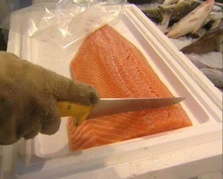 Cuting salmon filet Stock Footage 20509008