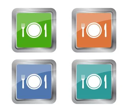 Cutlery button icon illustrated in vector on white background Stock Illustration
