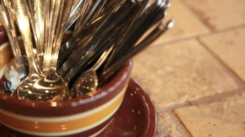 Cutlery at a coffee shop Stock Footage 24516366