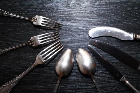 Cutlery On Dark Stock Photos