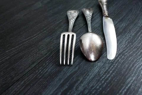 Cutlery On Dark Stock Photos