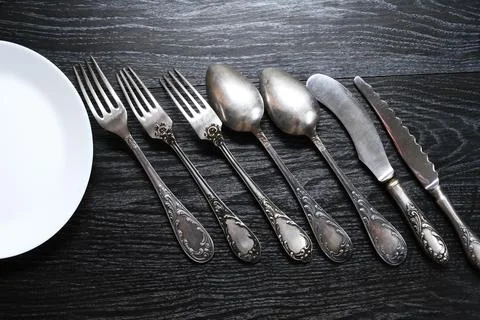 Cutlery On Dark Stock Photos