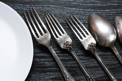 Cutlery On Dark Stock Photos