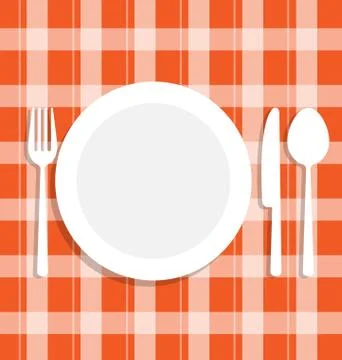 Cutlery dish on orange tablecloth Stock Illustration