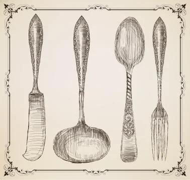 Cutlery, doodle style Stock Illustration