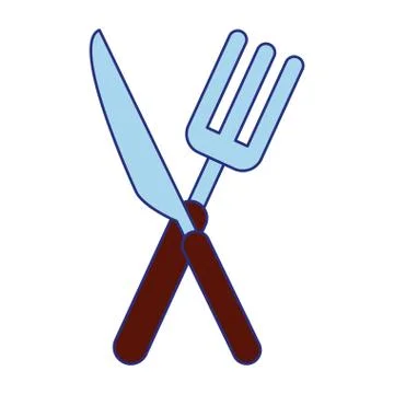 Cutlery fork and knife blue lines Stock Illustration